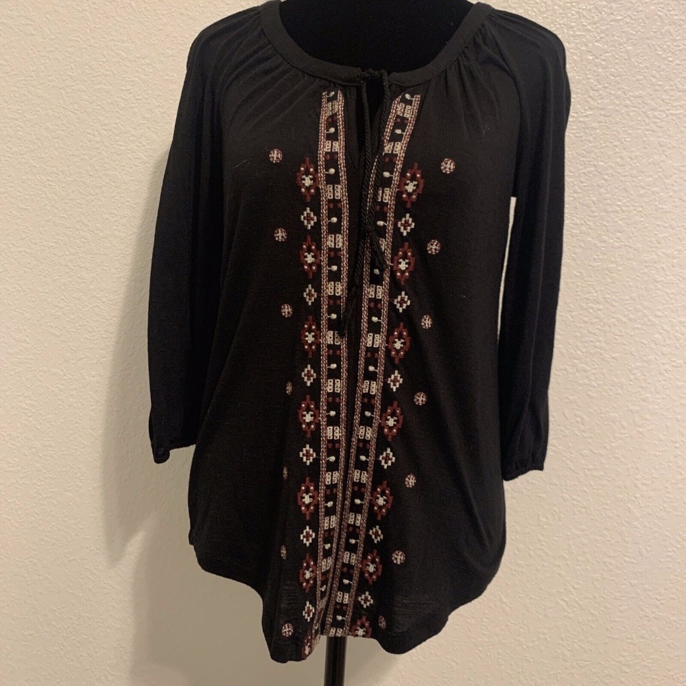 Maurices Black Aztec Embroidered 3/4 Sleeve Casual Top Women's Size XS